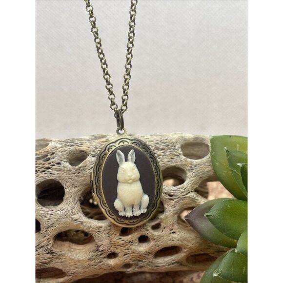 BIRTHDAY GIFT MOM DAUGHTER WIFE GRANDMA BUNNY RABBIT LOCKET PHOTO NECKLACE NEW - Picture 2 of 14